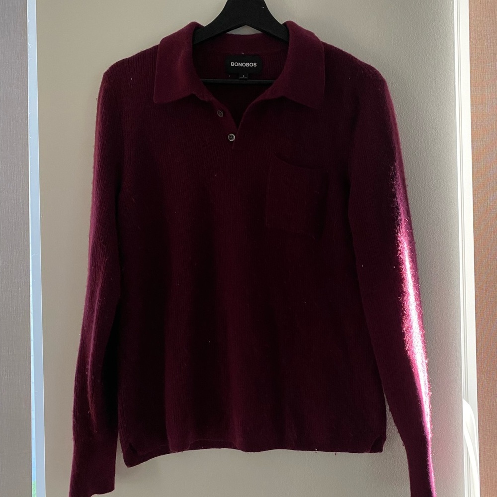 Bonobos men’s wool sweater with button detail, maroon, size S